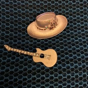 Rock & Roll,  country music, musician, Silver Guitar & Hat bling brooch set
